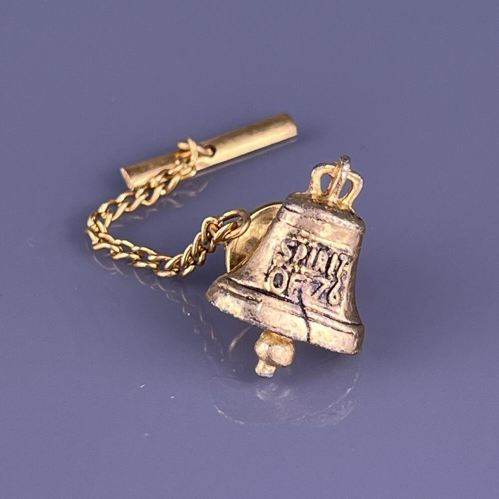 Spirit of 76 Bicentennial Tie Tack Lapel Pin Gold Tone Revolution Vintage
